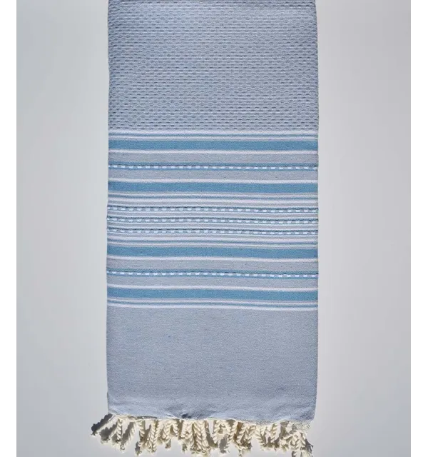 Jeté arabesque bleu ciel rayée bleu moyen - 1