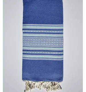 jeté arabesque bleu foncé et vert d'eau Fouta Tunisia - 1