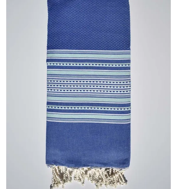 jeté arabesque bleu foncé et vert d'eau Fouta Tunisia - 1