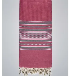 jeté arabesque rose bonbon rayée gris Fouta Tunisia - 1