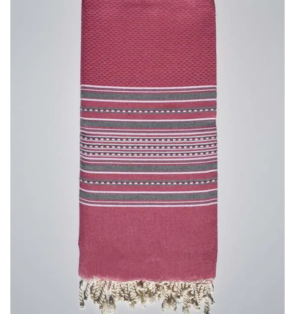 jeté arabesque rose bonbon rayée gris Fouta Tunisia - 1