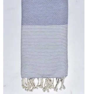 Serviette de plage Nid d'abeille gris bleu fumée Fouta Tunisia - 1
