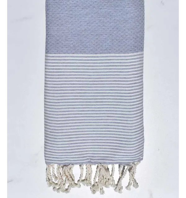 Serviette de plage Nid d'abeille gris bleu fumée Fouta Tunisia - 1