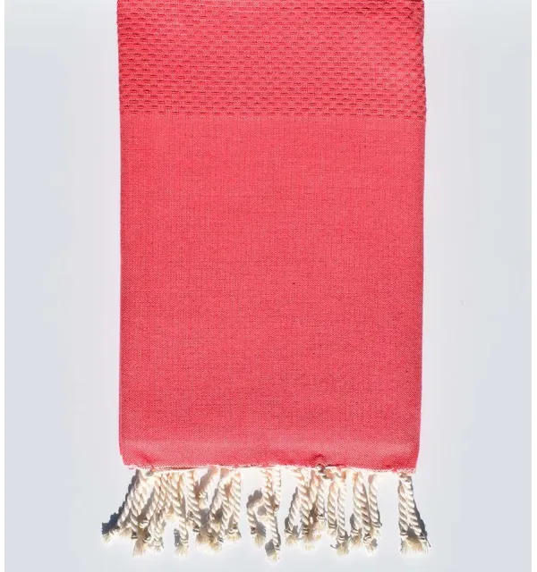 Serviette de plage unie rose cerise Fouta Tunisia - 1