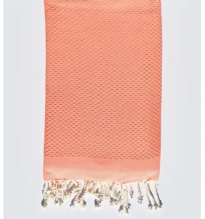 Serviette de plage unie rose corail clair Fouta Tunisia - 1