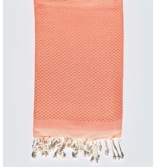 Serviette de plage unie rose corail clair Fouta Tunisia - 1