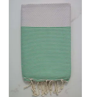 FOUTA NID D'ABEILLE gris clair rayée vert gazon 