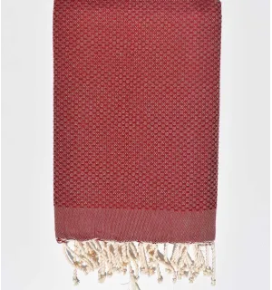 Serviette de plage nid d'abeille unie rouge bourgogne  - 1