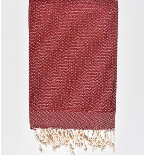 Serviette de plage nid d'abeille unie rouge bourgogne - 1