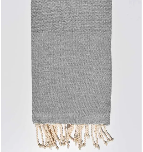 Serviette de plage unie gris acier Fouta Tunisia - 1