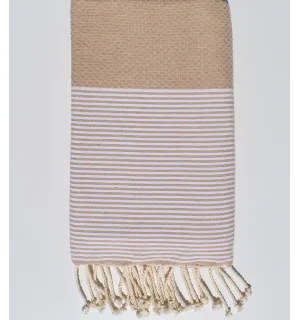 Serviette de plage Nid d'abeille beige Fouta Tunisia - 1