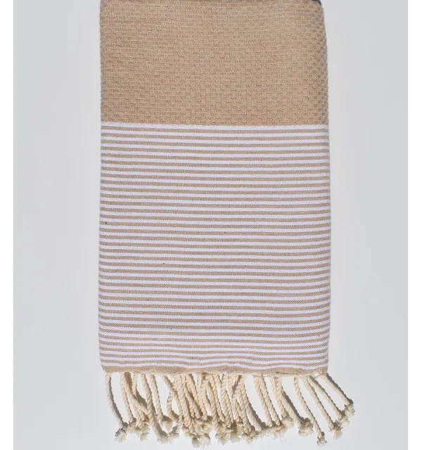 Serviette de plage Nid d'abeille beige Fouta Tunisia - 1