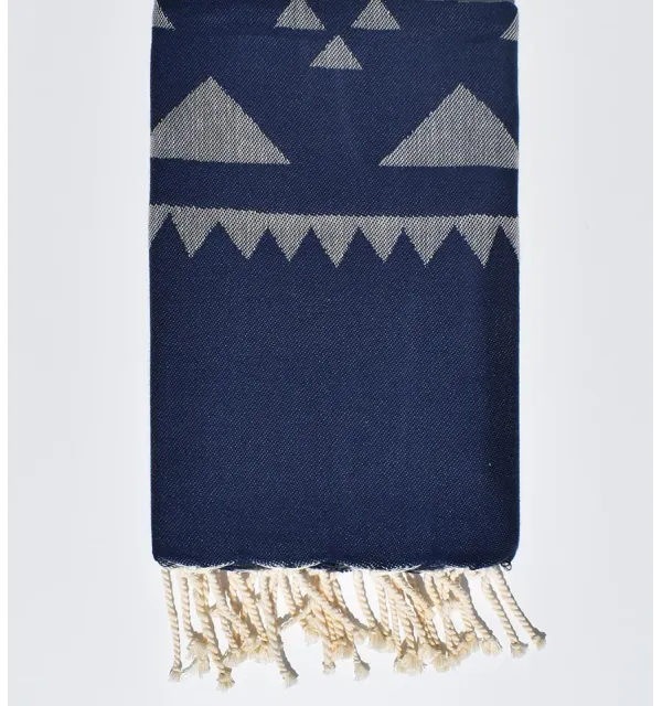 Serviette de plage bohémian bleu foncé Fouta Tunisia - 1