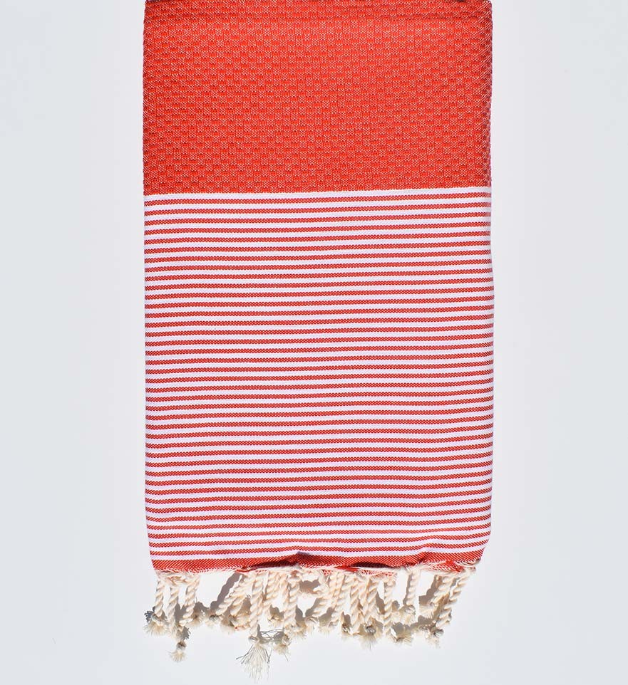FOUTA NID D'ABEILLE ocre rouge avec rayures Fouta Tunisia - 1