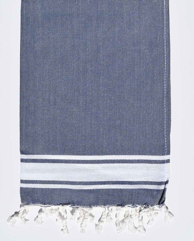 Mini serviette bleu guède bandes blanche Fouta Tunisia - 1