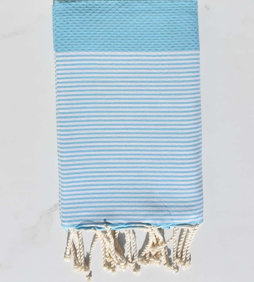 Fouta nid d'abeille bleu maya clair avec rayures Fouta Tunisia - 1