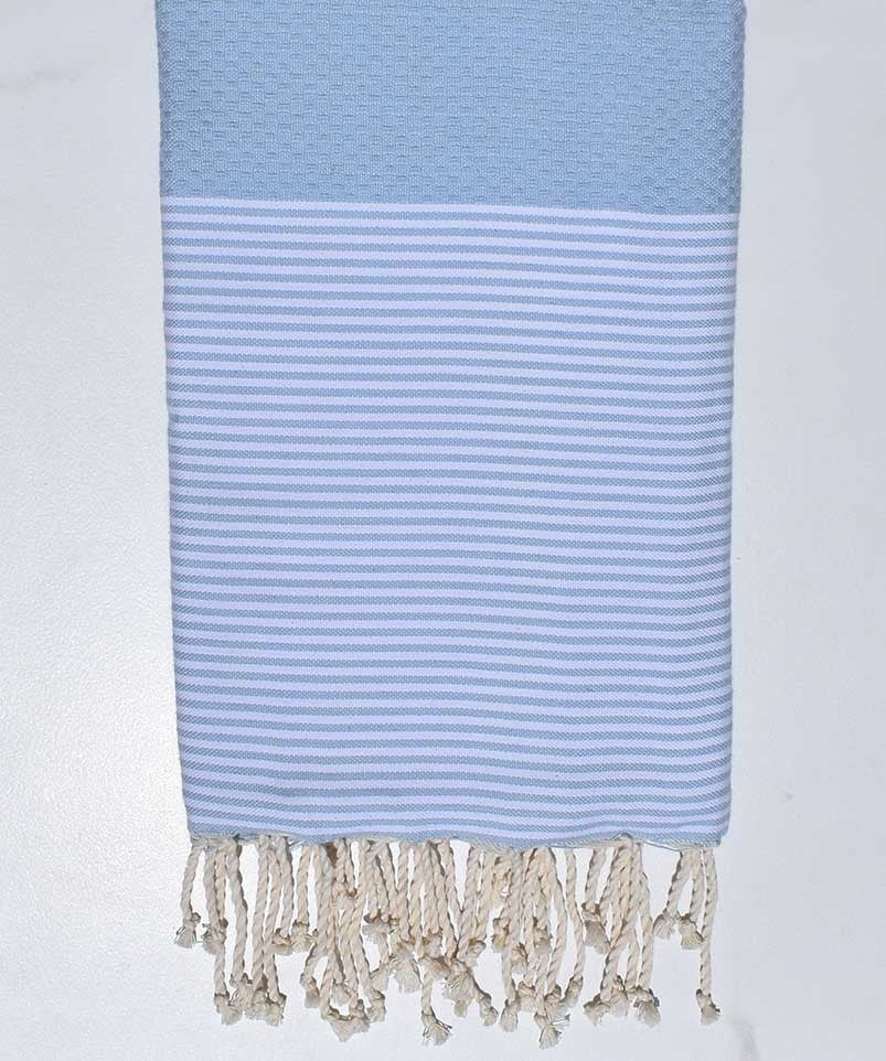 Serviette de plage nid d'abeille bleu dragée Fouta Tunisia - 1