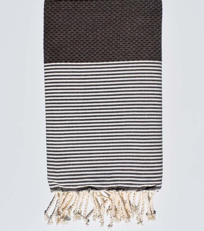 Serviette de plage nid d'abeille chocolat Fouta Tunisia - 1