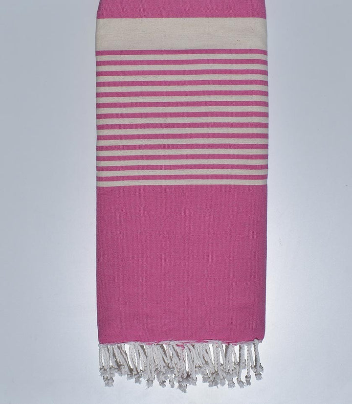 Jeté plate rose bonbon avec rayures Fouta Tunisia - 1