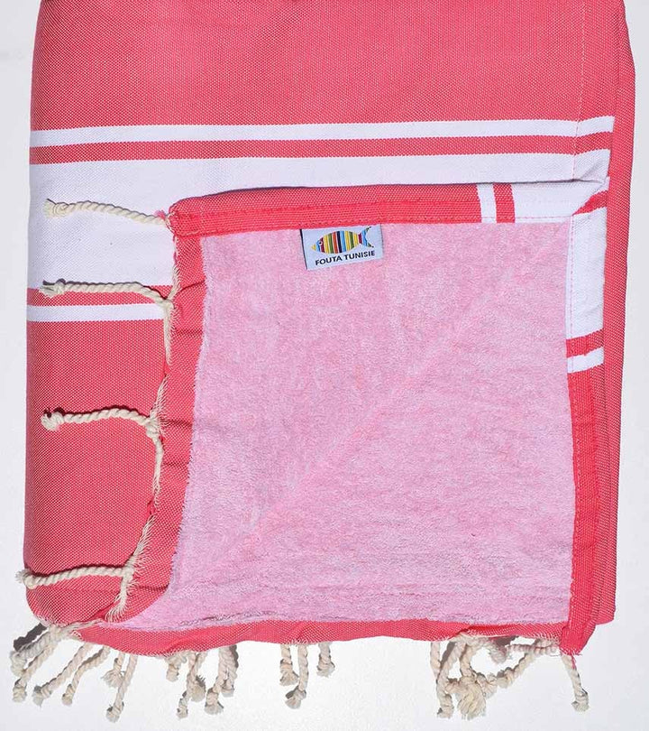 fouta doublée éponge rose fushia et rose clair  - 2