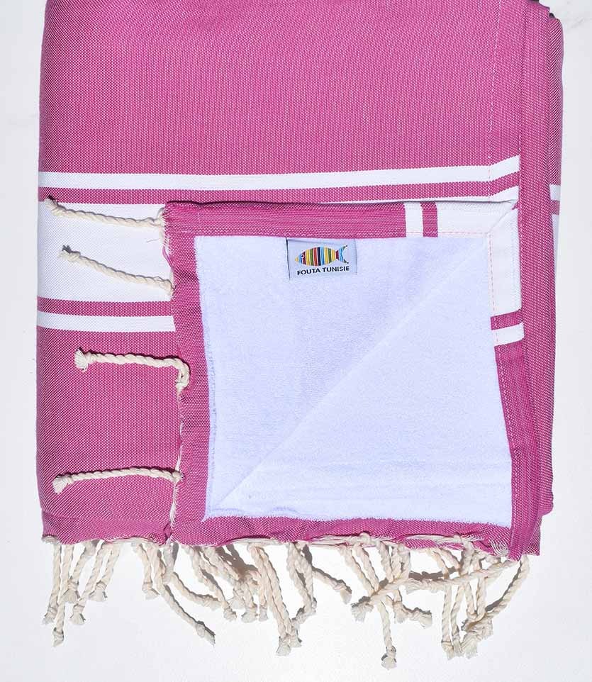 Serviette de plage doublée éponge violine et blanc Fouta Tunisia - 1