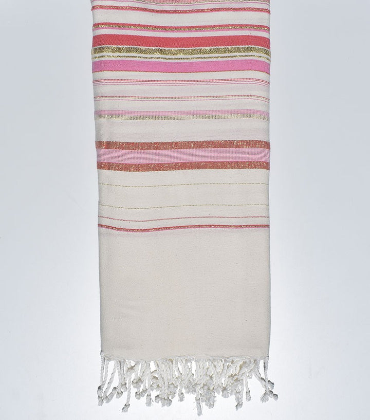 Jeté fadhila blanc crème clair et rose incarnat Fouta Tunisia - 2
