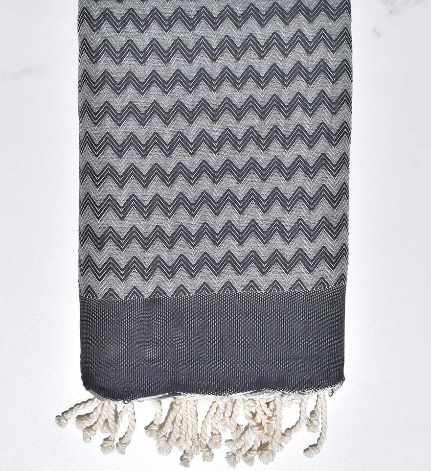 Fouta zigzag gris et gris ardoise Fouta Tunisia - 1