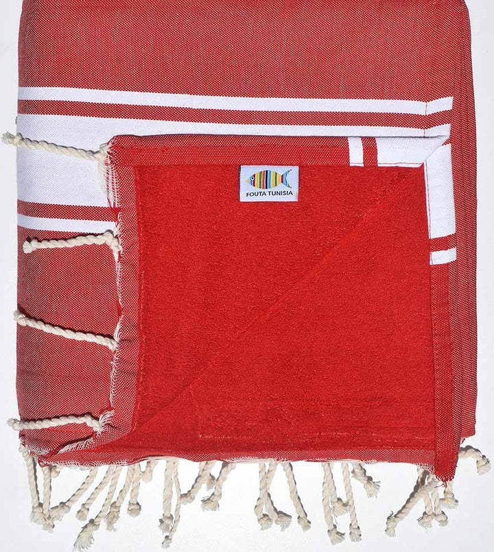 fouta doublée éponge rouge  - 2