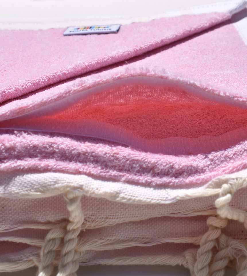Serviette de plage doublée éponge rose très clair Fouta Tunisia - 3