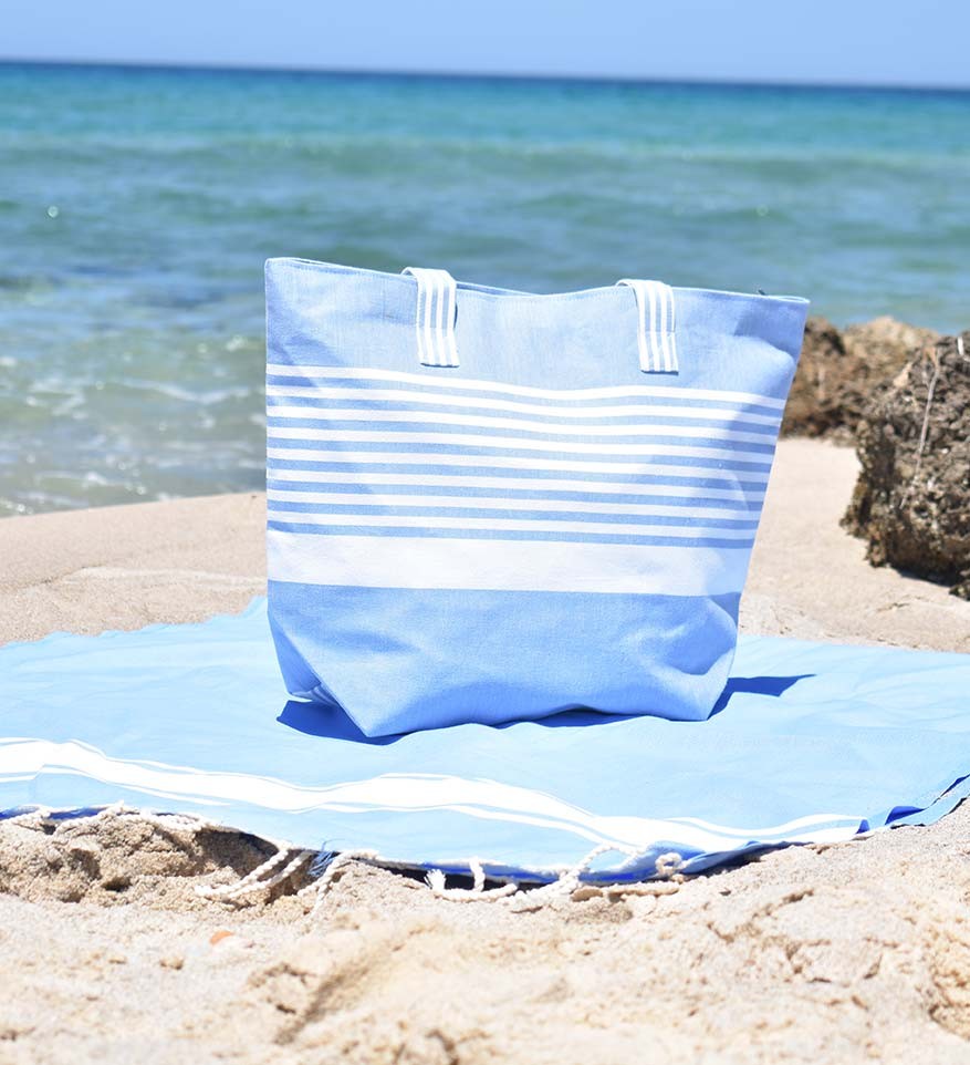 Sac de plage arthur bleu et blanc Fouta Tunisia - 2