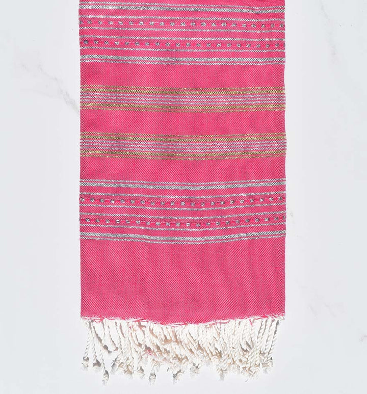 Serviette de plage rose fushia avec lurex argent et doré Fouta Tunisia - 1