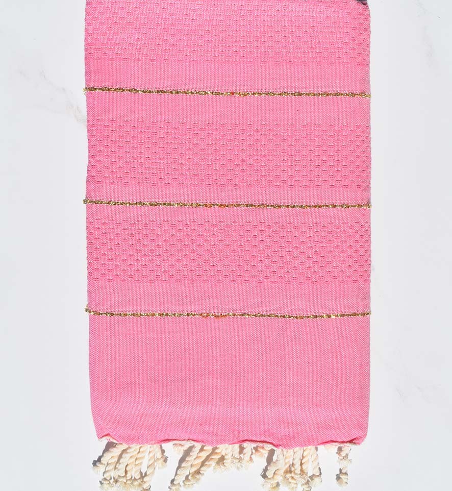 Fouta nid d'abeille rose avec lurex Fouta Tunisia - 1
