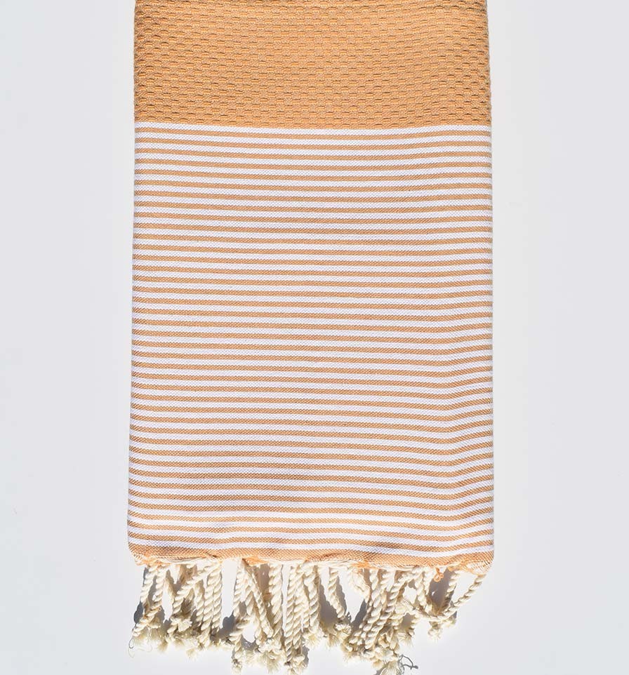 Serviette de plage nid d'abeille ocre Fouta Tunisia - 1