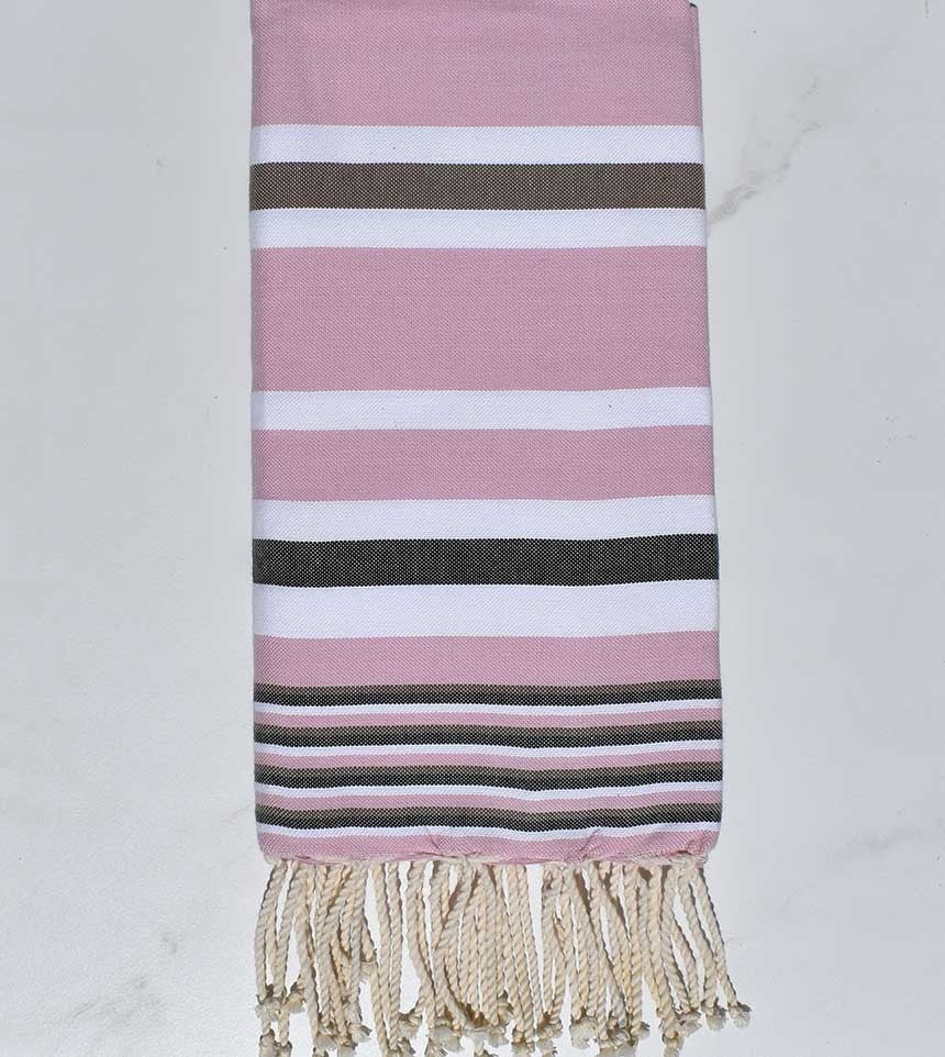 Fouta dina rose avec rayures Fouta Tunisia - 1