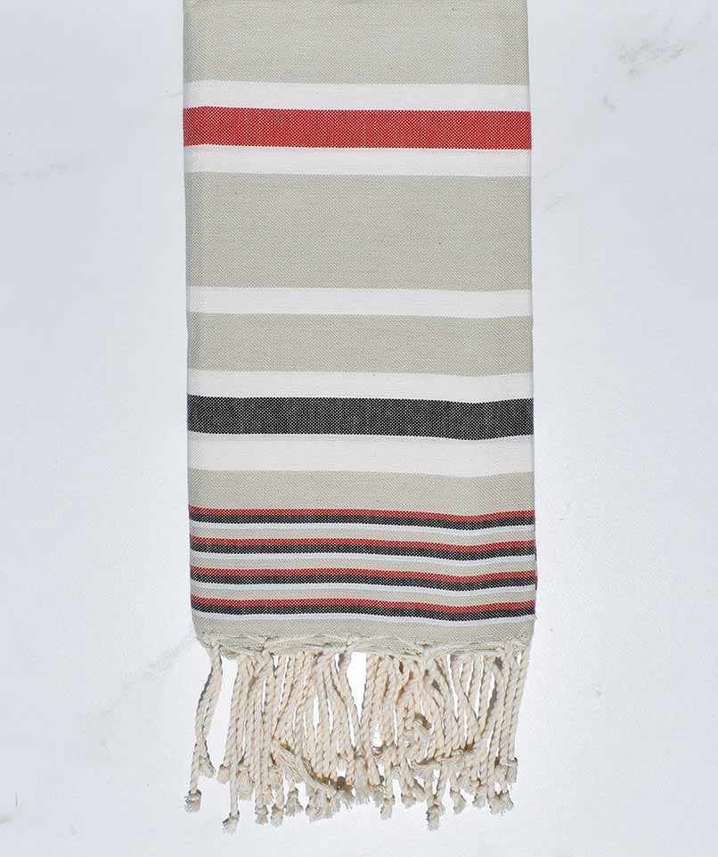 Serviette de plage dina vert pale, rouge, blanc et gris noir  - 1