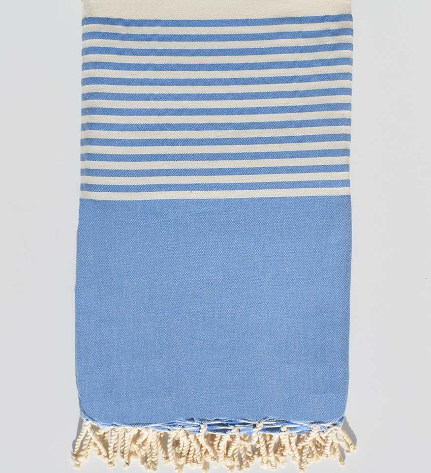 Jeté bleu rayée blanc Fouta Tunisia - 1