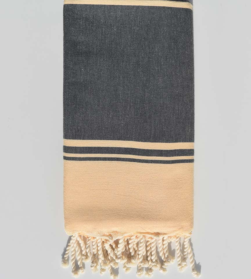 Serviette de plage raf-raf ardoise et jaune crème  - 1