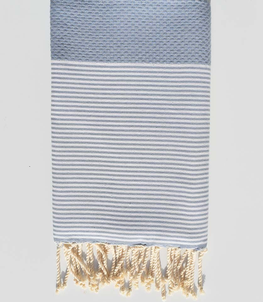 Fouta nid d'abeille bleu charron Fouta Tunisia - 1