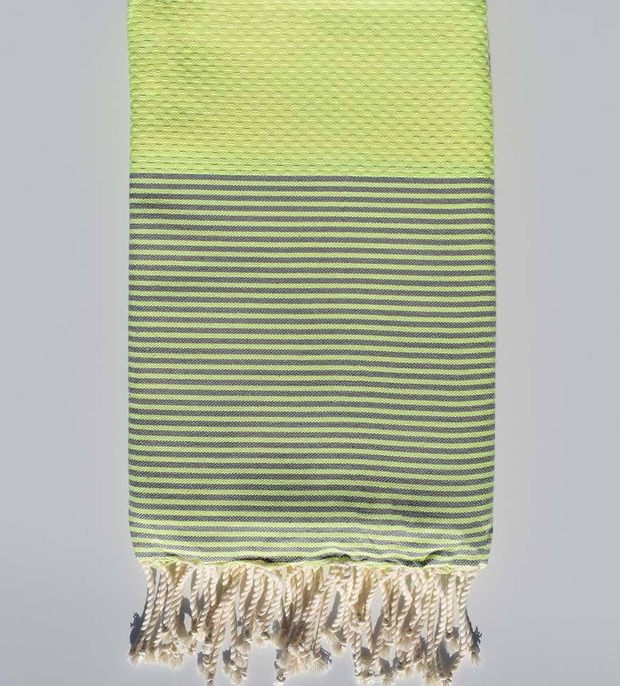 Fouta nid d'abeille jaune fluo rayée violet Fouta Tunisia - 1