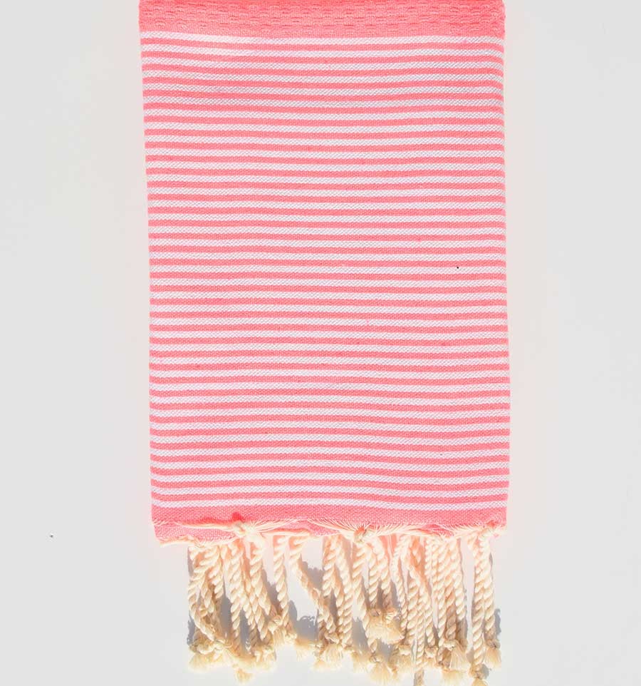 Serviette de plage enfant nid d'abeille rose fluo Fouta Tunisia - 1