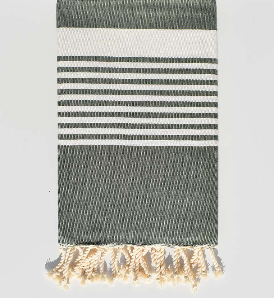 Serviette de plage arthur vert militaire Fouta Tunisia - 1