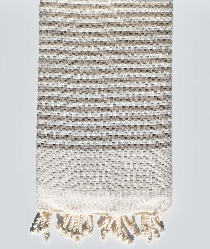 FOUTA nid d'abeille rayée 1 cm rayure grège  - 1