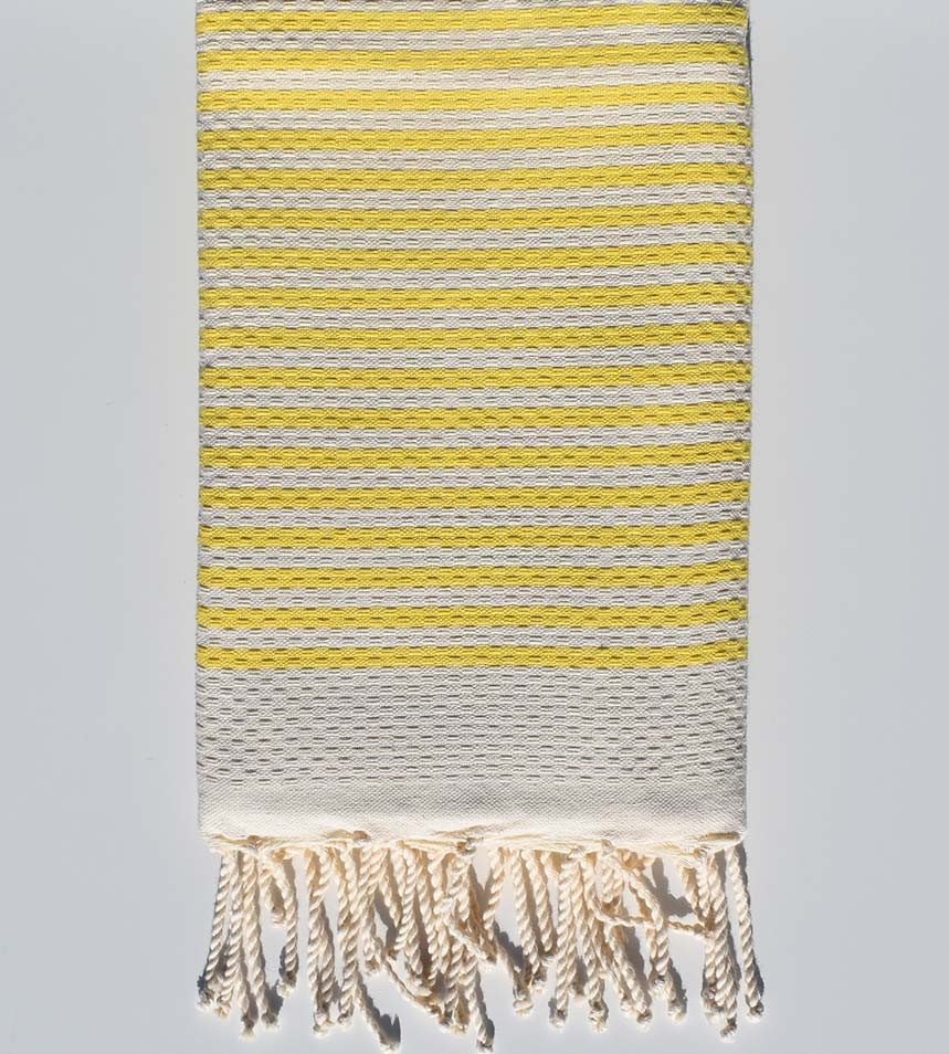 Serviette de plage nid d'abeille blanc crème et jaune fluo Fouta Tunisia - 1