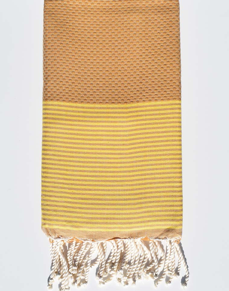 Serviette de plage en nid d'abeille vénitien foncé rayée jaune Fouta Tunisia - 1