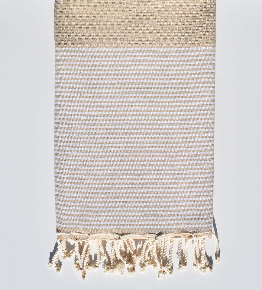 Serviette de plage en nid d'abeille beige sable  - 1