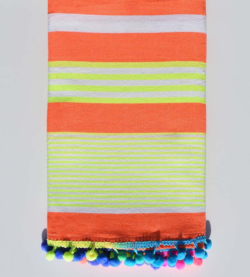 Serviette de plage orange fluo rayures blanche et fluo  - 1