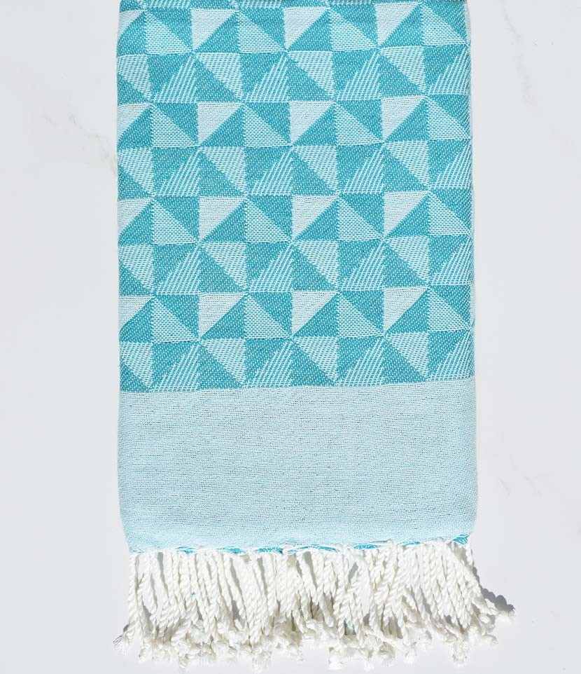 Fouta jacquard géométrique bleu sarcelle et azur brume Fouta Tunisia - 1