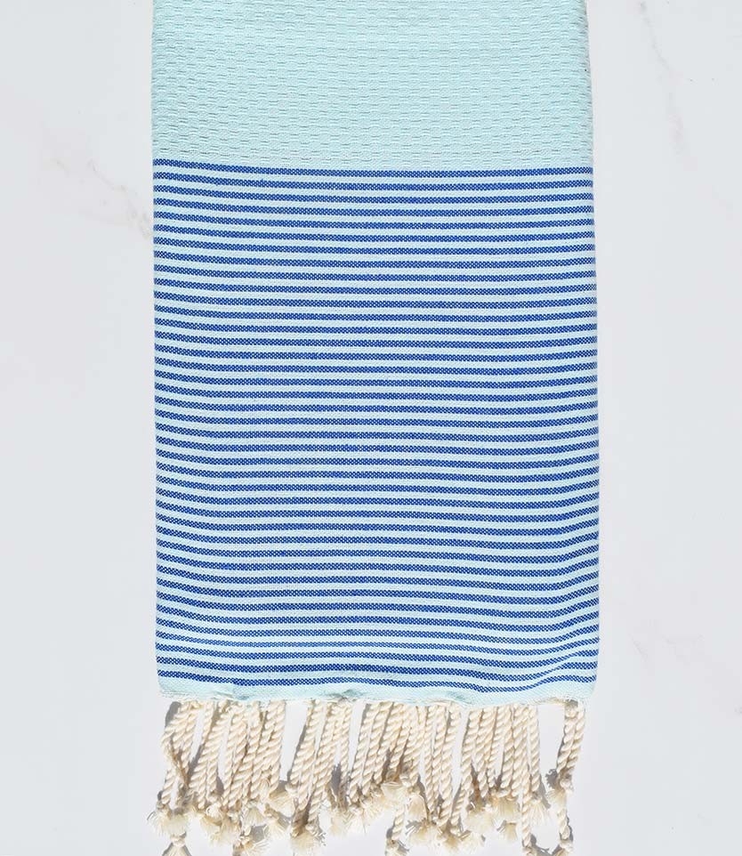 Nid d'abeille bleu clair à rayures bleu azur Fouta Tunisia - 1