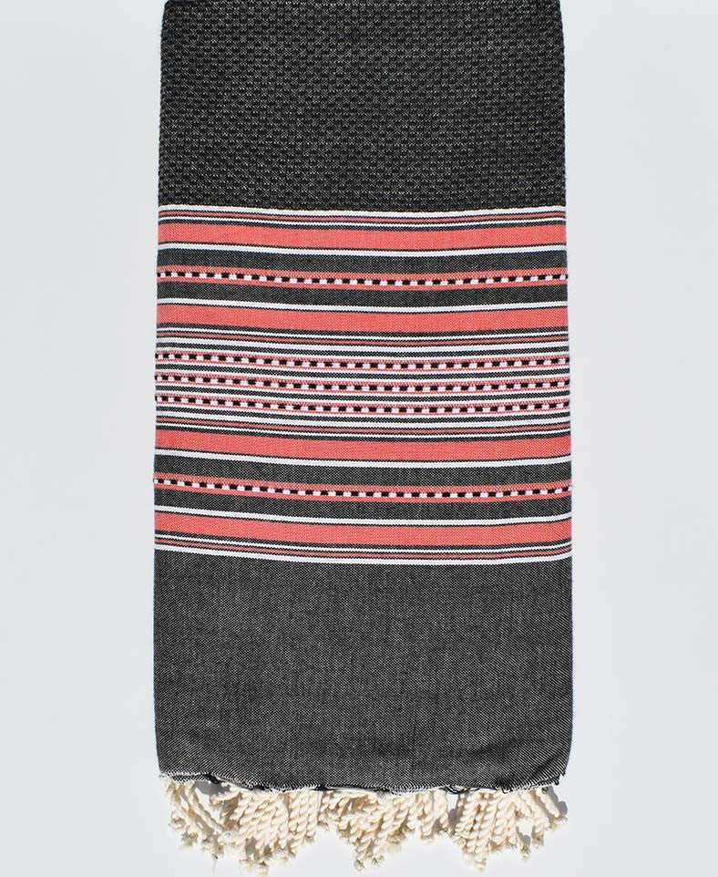 Jeté Arabesque gris foncé rayée Incarnat Fouta Tunisia - 1