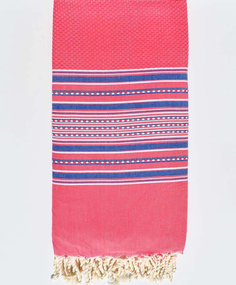 Jeté rose avec rayures bleu Fouta Tunisia - 1